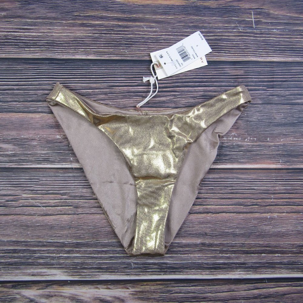 Good American NEW XS Size 0 Gold Foil Better Bikini Bottom Swim Summer Beach